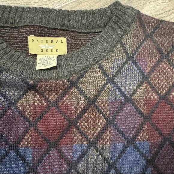 Vtg Natural Issue Sweater Mens Large Multicolor Plaid Grandpa Preppy Academia - Picture 7 of 8